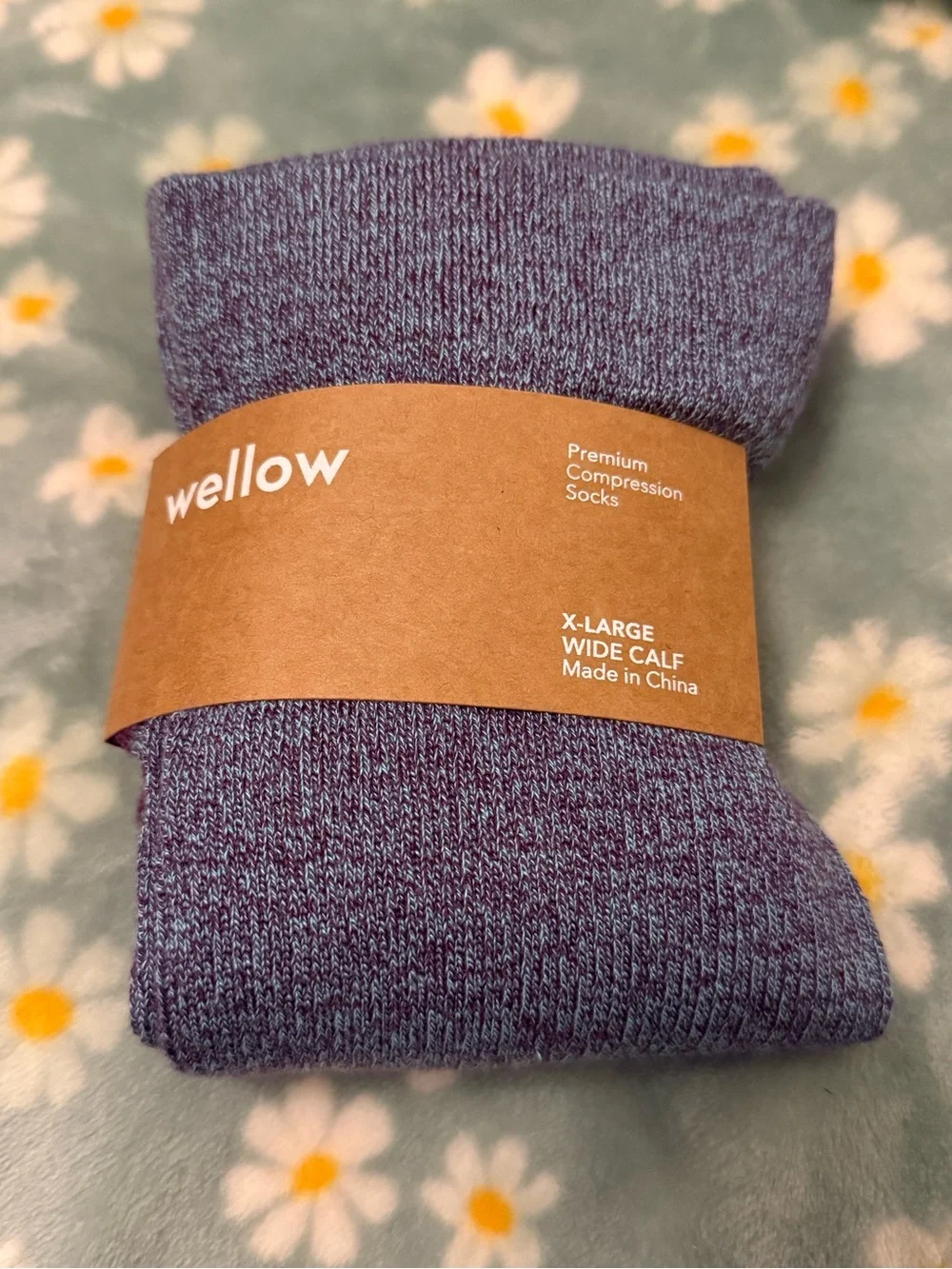 Wellow Purple Blue Wide Calf Knee High Bamboo Compression Socks - size XL